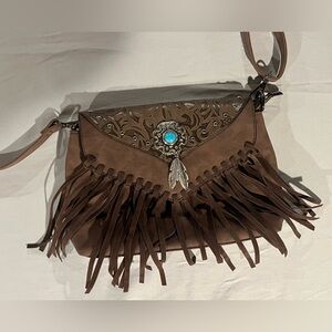 Small Fringe tassel crossbody turquoise detail shoulder bag handbag